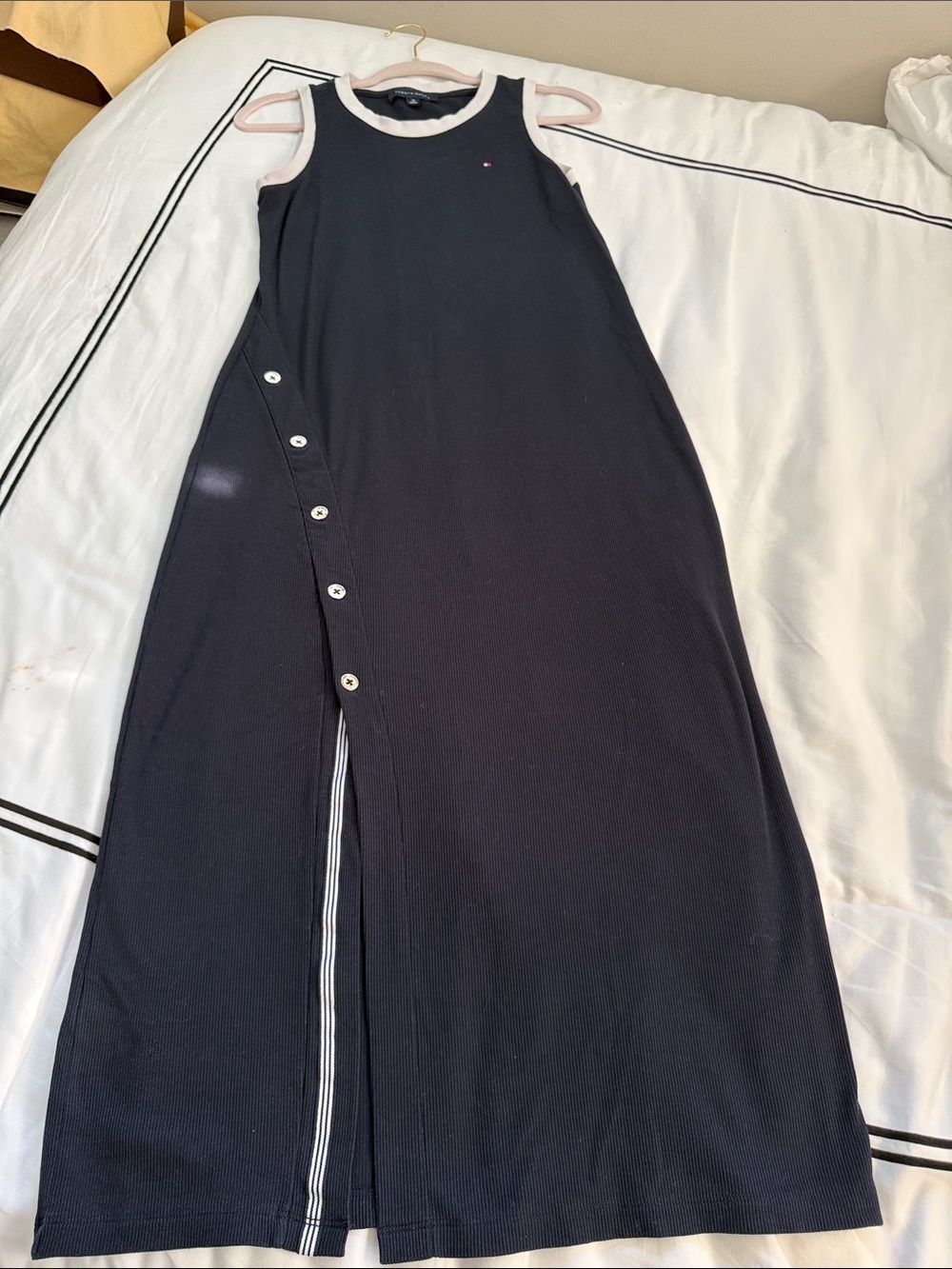 Tommy Hilfiger Navy Blue Maxi Tank Dress with Cream Trim - Picture 2 of 7